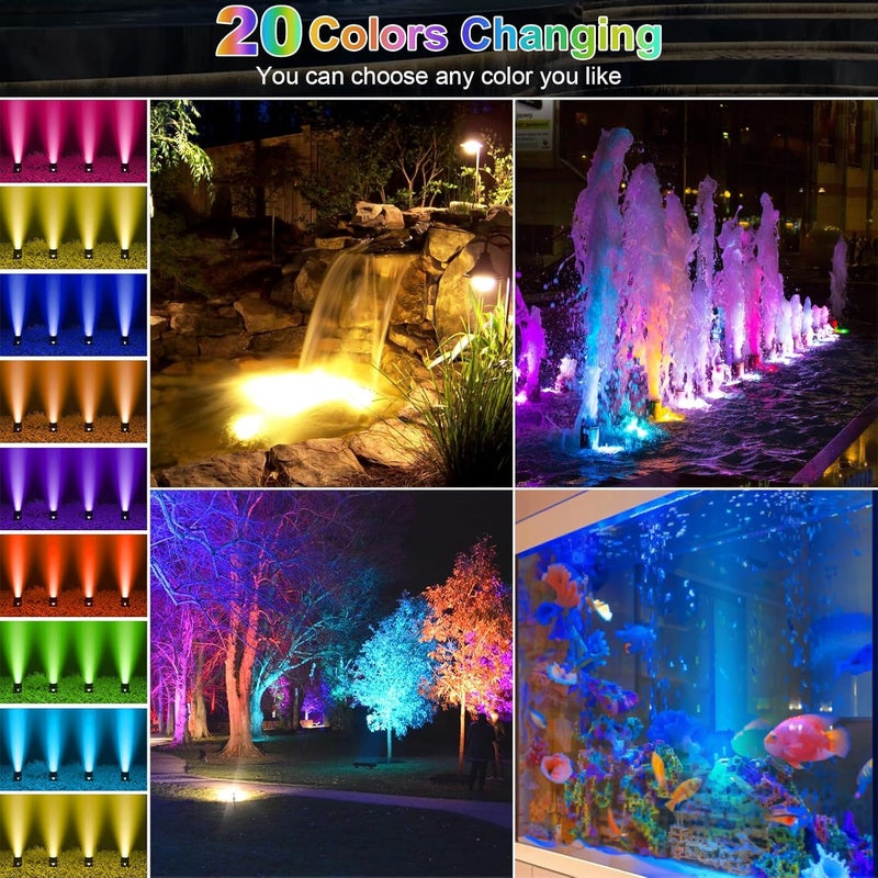 Srygery RGB Underwater Pond Lights, 20 Colors Dimmable Submersible Led Fountain Lights with Timer, IP68 Waterproof with Remote Control for Outdoor Ponds Aquarium Garden Pool (Set of 4) - Image 2